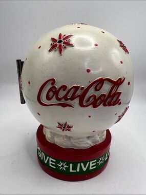 Coca Cola White & Red 2007 Holiday Globe Ornament with Green Base